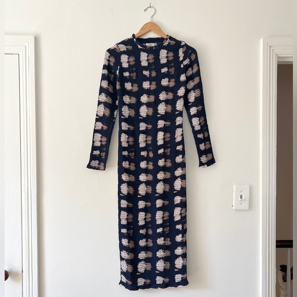 Apiece Apart NWOT XS Suenos Smock Midi Dress Navy Shibori - Picture 1 of 10